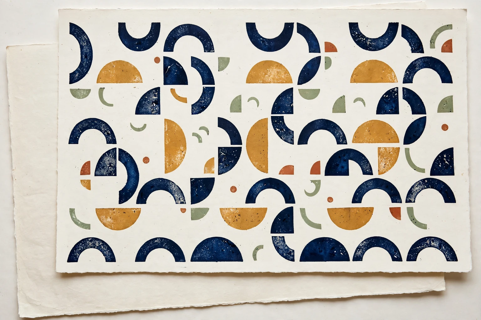 A sheet of geometric arcs and half-circle marks
