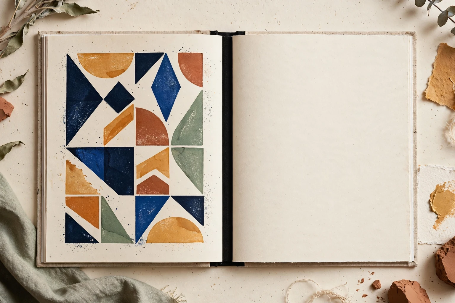 An open print portfolio with a geometric edition and blank separator