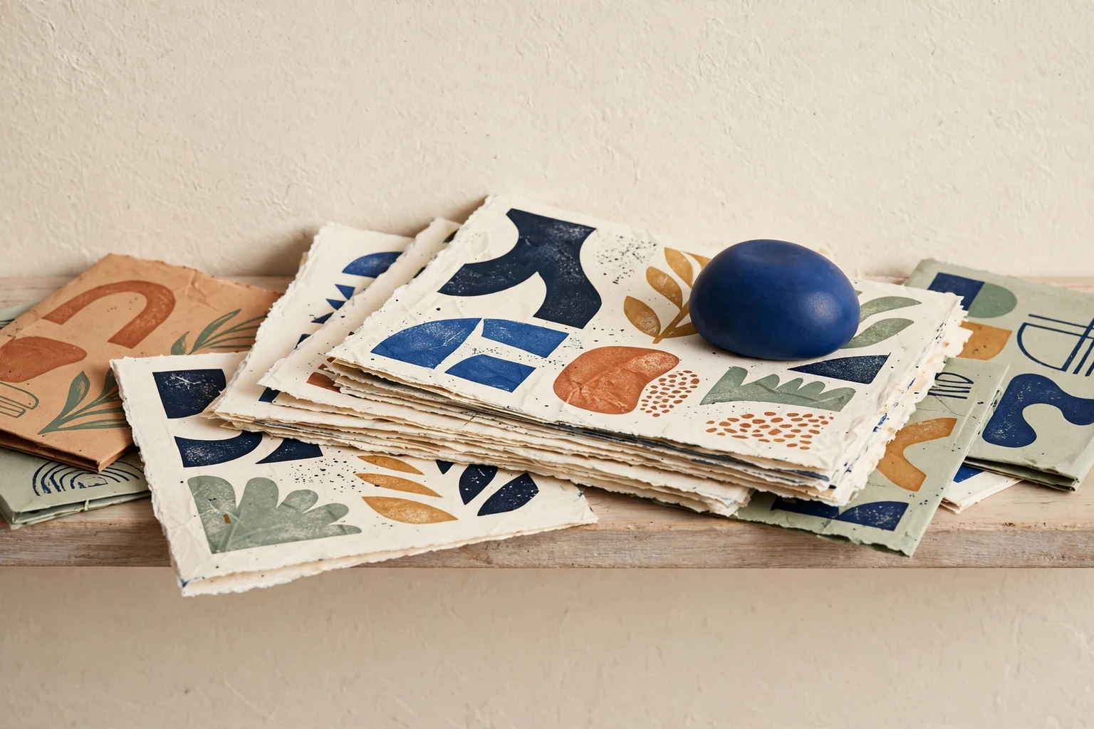 A quiet shelf of folded pattern sheets